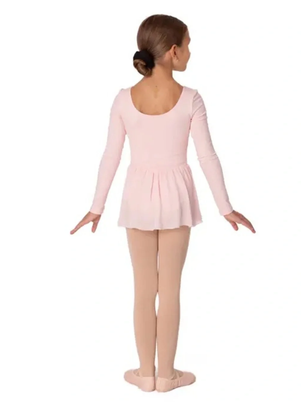Bloch Light Pink Long-Sleeve Ballet Leotard with Layered Chiffon Skirt sz 6x 7